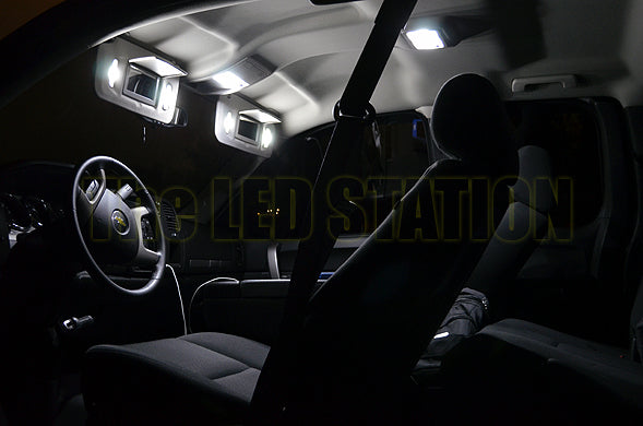 White LED Interior Dome, Map, Cargo, License Plate And Sunvisors Lights For 07-12 Silverado Extended And Crew Cab