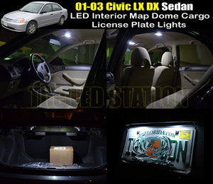 White LED Interior Map Dome Trunk License Plate Lights For 01-03 Civic Sedan LX/DX
