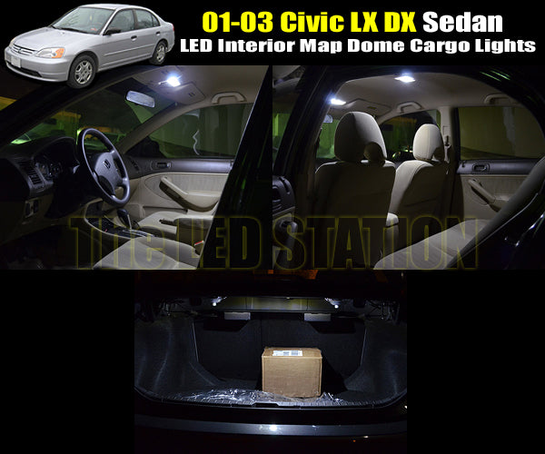 White LED Interior Map Dome Cargo Lights For 01-03 Civic LX DX Sedan